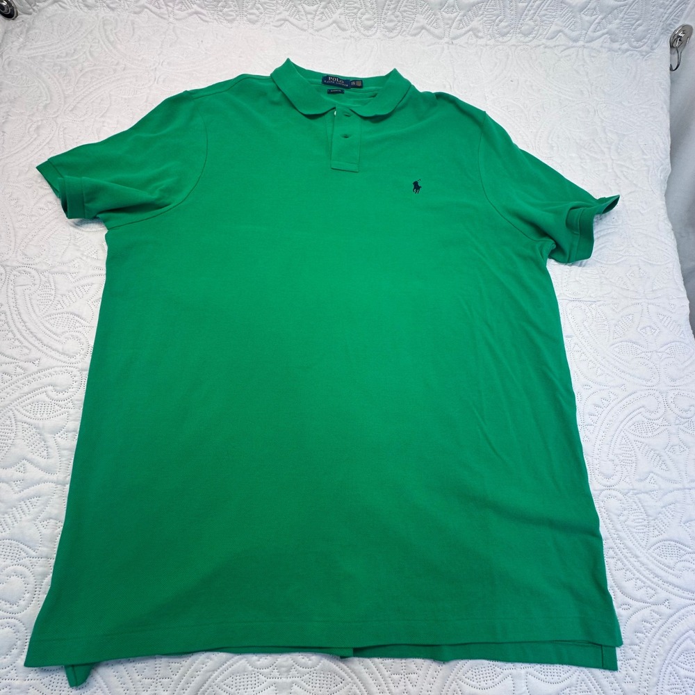 Polo Ralph Lauren Mens XXL Green Classic Fit Cotton Mesh Short Sleeve Polo Shirt